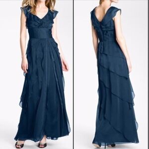 Adrianna Papell Blue Tiered Ruffle evening gown